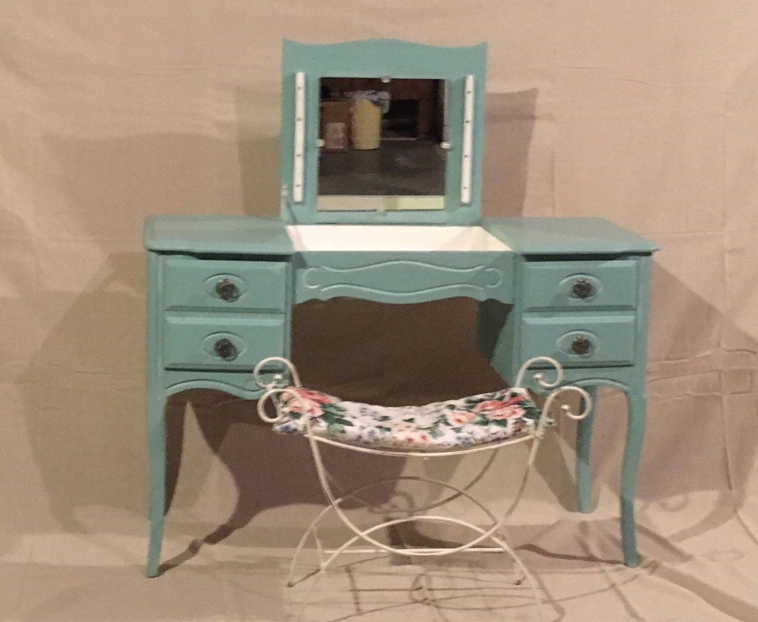 French Provincial Vanity table - writing Desk Robins egg blue