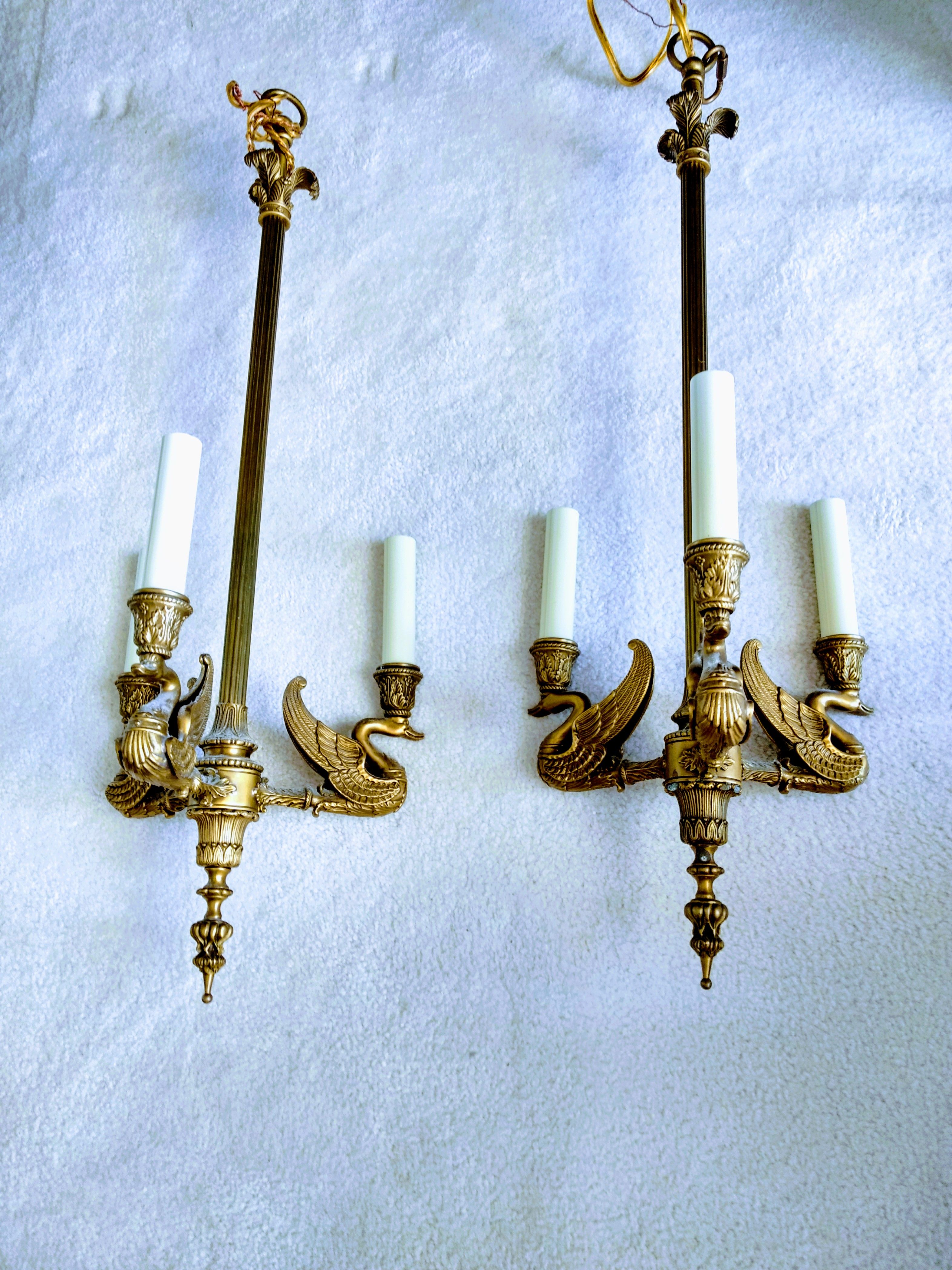 Two Swan brass Chandelier