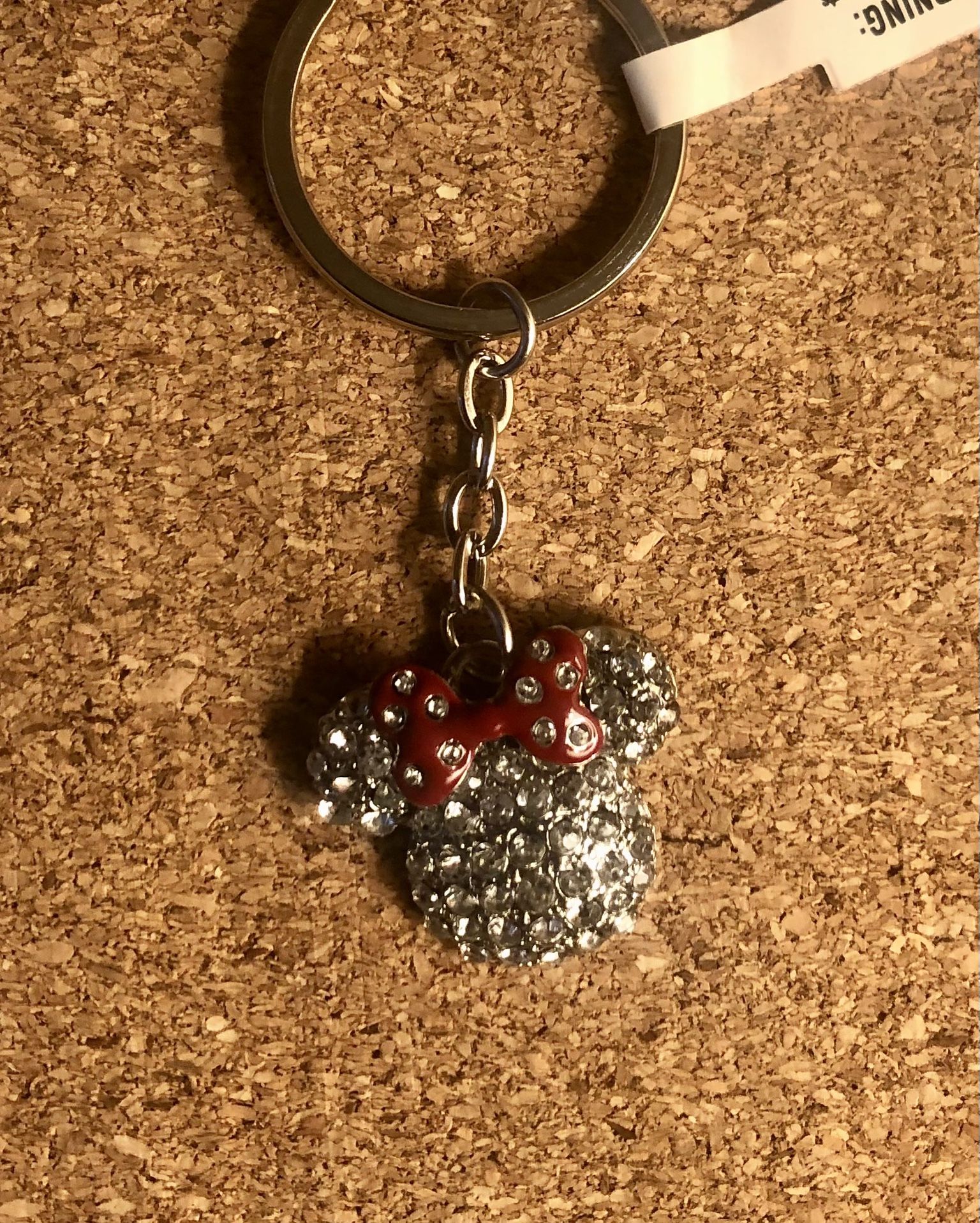 Disney Minnie Mouse Rhinestone Keychain Crystal Paved Head Ears Souvenir Keyring