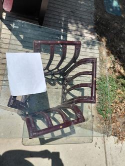 2 end tables wicker and glass tops