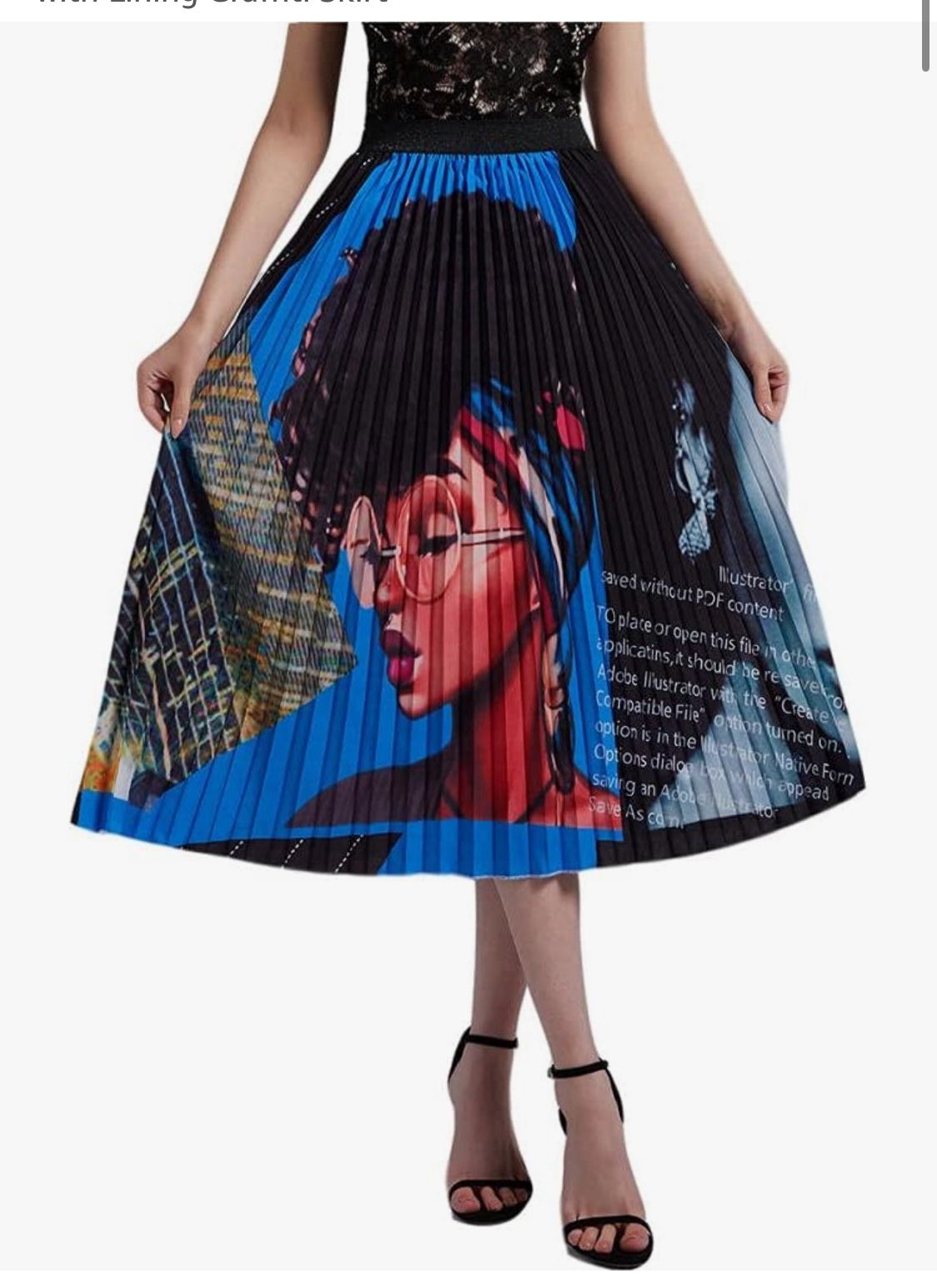 Pleated skirts with a patterned print.