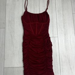 Burgundy Ruched Corset Mini Dress * Brand New with Tags !! Multiple Sizes 