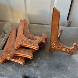 6 Ornate Plate Display Stands Photo Picture Frame Easels Rose Flowers Faux Wood