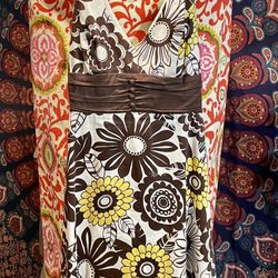 Sun Dress White With Yellow & Brown Flowers