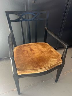 6 Vintage Mid-Century Wood Dining Chairs With Upholstered Seats