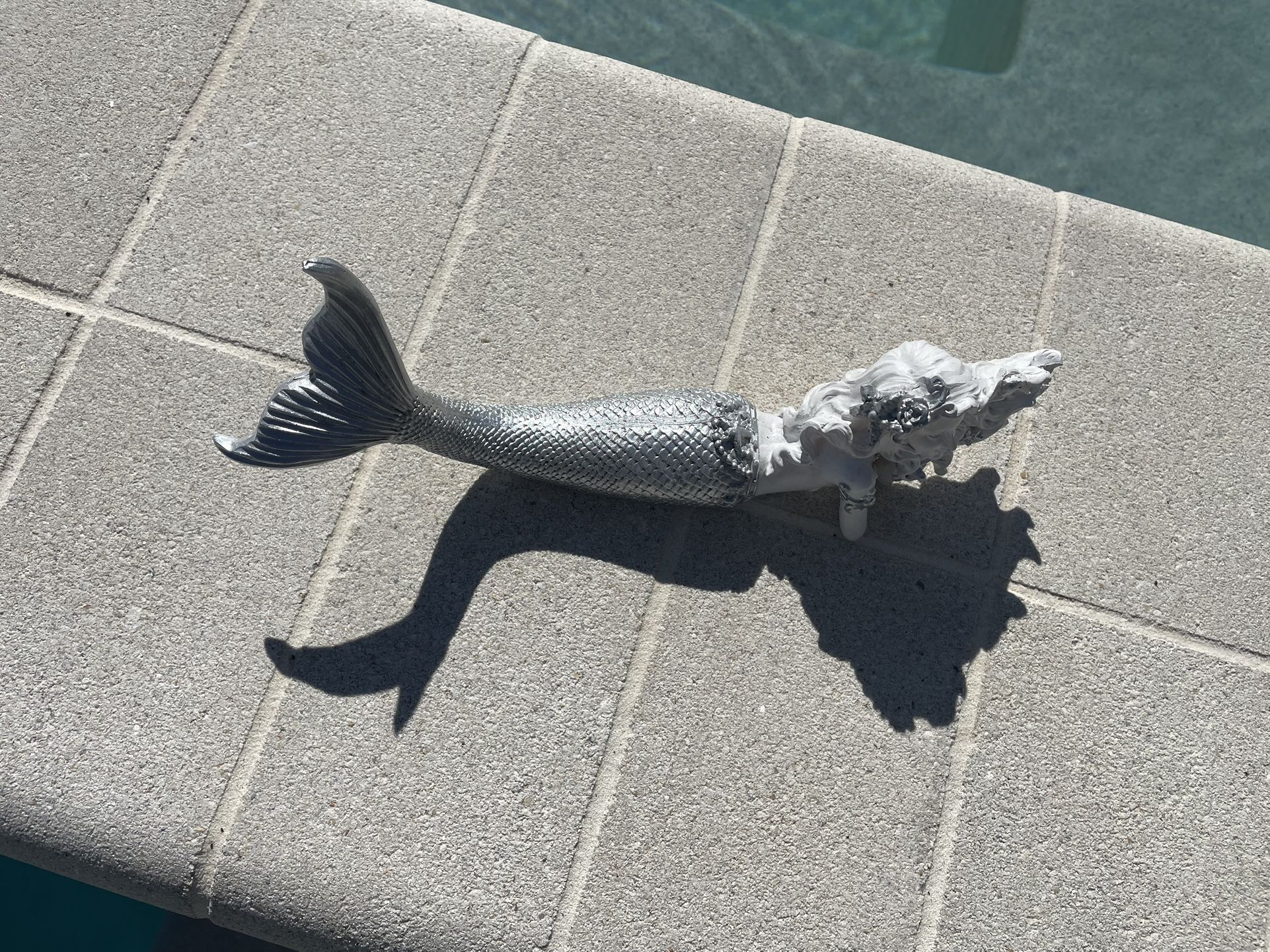 New Lying Resin Mermaid With Long Silver Tail