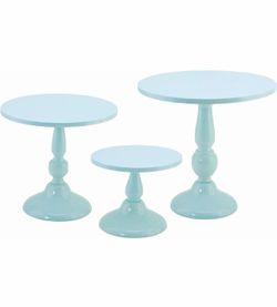 Set of 3 Blue Cake Stands, Metal Round Cake Holder Dessert Pie Pizza Display Stand 8" 10" 12" Serving Tray Decoration for Wedding Celebration Party Bi