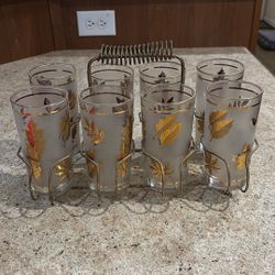  Vintage Gold Leaf Glass Set