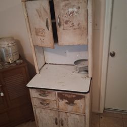 Antique Metal And Enamel Hoosier Cabinet 