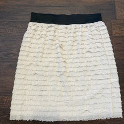 LC Lauren Conrad Skirt Womens XS Cream Linen Blend Ruffle Tiered Elastic Waist
