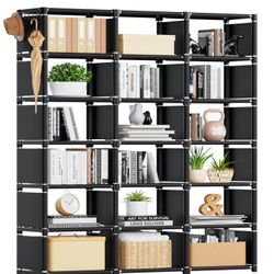 18-Cube Extra Large Book Shelf, DIY Cube Storage Organizer for Bedroom, Living Room, Home Office - Black