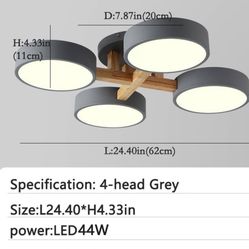 LED Flush Mount Ceiling Light Fixture with 3000K/4000K/6000K Temperatures Selectable,24Inch 44W Chandelier Modern Wood Ceiling Lamp for Bedroom Kitche