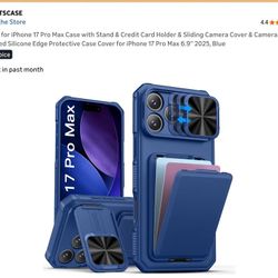SSLOTSCASE for iPhone 17 Pro Max Case with Stand & Credit Card Holder & Sliding Camera Cover & Camera Stand & Wallet, Rugged Silicone Edge Protective 