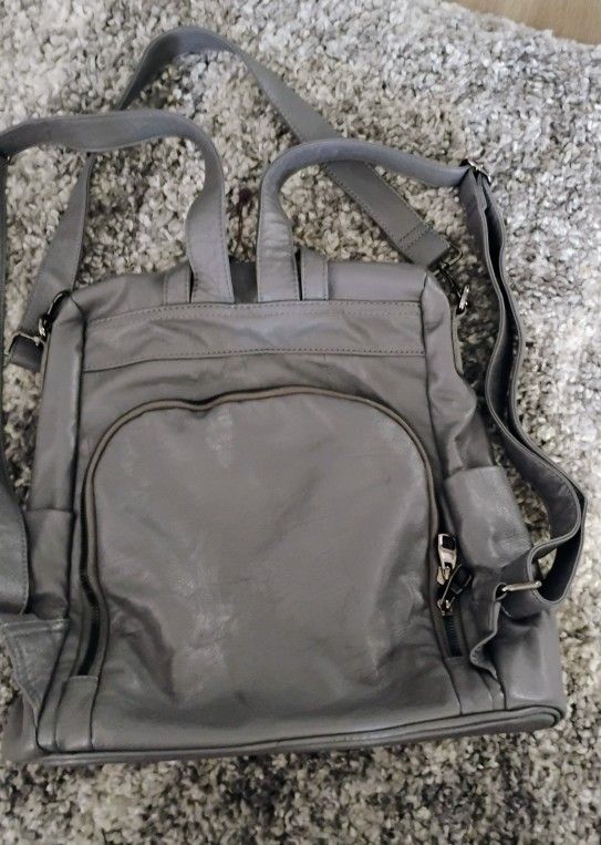 Gray Leather Backpack