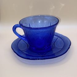 Hazel Atlas ROYAL LACE COBALT BLUE CUP & SAUCER