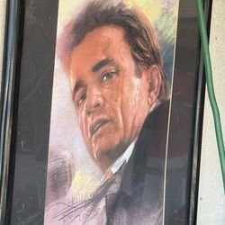 Johnny Cash Chalk Drawing Framed professional artist