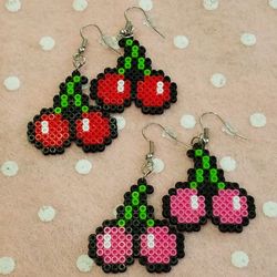 Cherry perler bead earrings