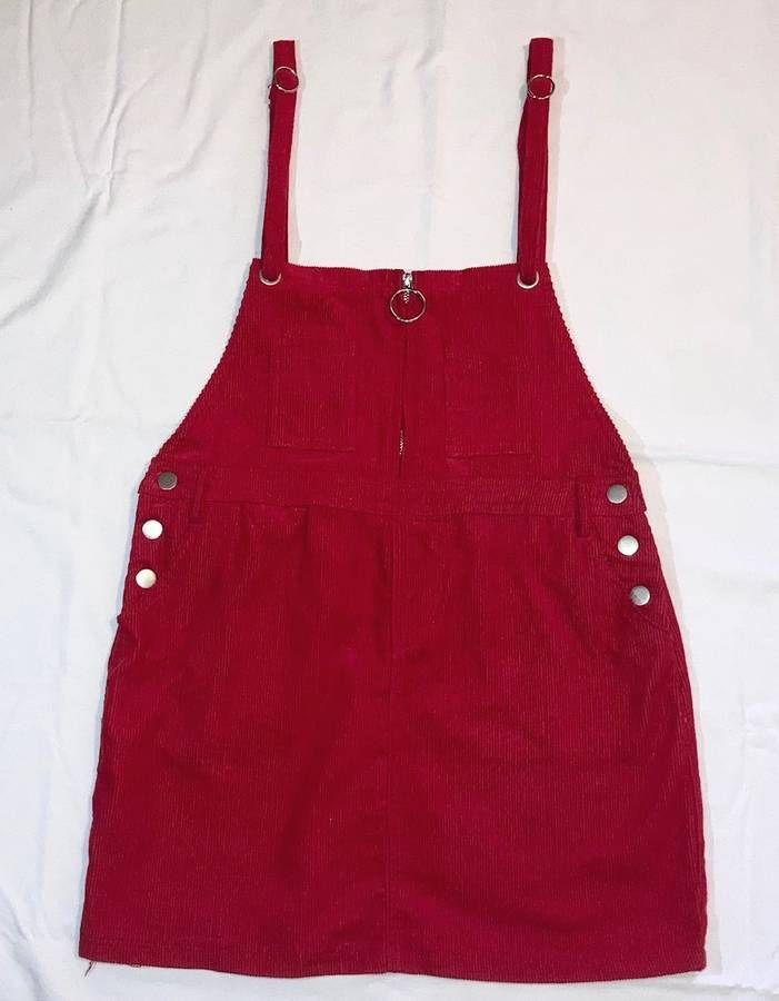 NWT Emory Park jumper dress size L red corduroy overall adjustable straps zipper