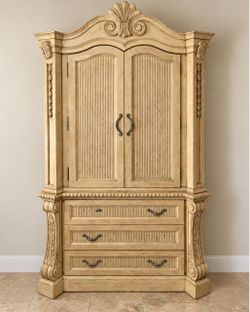 Vintage French Provincial 2-Piece Armoire / Entertainment Cabinet