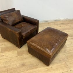 Restoration Hardware Leather Chair & Ottoman
