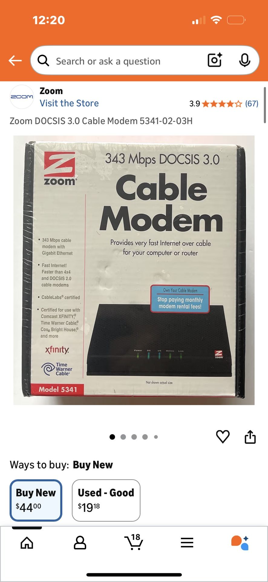 Zoom DOCSIS 3.0 Cable Modem (Model 5341)