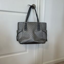 Gun Metal Gray Leather Michael Kors Tote -EUC