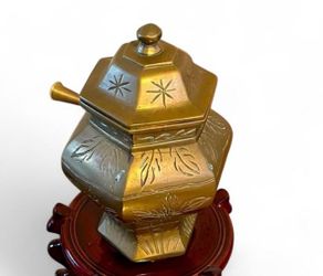Vintage Heavy Brass Jar / Urn With Lid
