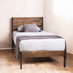 2 Twin Bed Frames Metal & Wood Headboard (Set of 2)