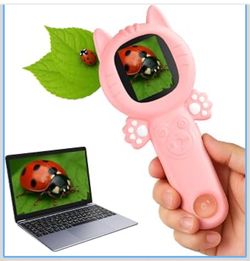 Kids Microscope Camera, 500X Handheld 2" IPS Screen, A Pink Cat 2-in-1 design, supports multiple viewing angles, outdoor STEM toy, birthday gift for b