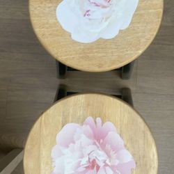 One Of A Kind 2 Matching Green Floral Bar Stools