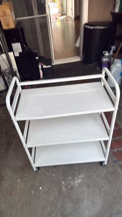 White Metal Rolling Cart 3 their shelves