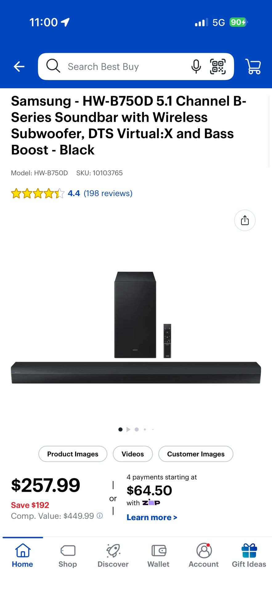 Samsung HW-B750D 5.1 Channel Soundbar with Wireless Subwoofer – Black