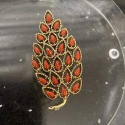 1960s Gerry’s Leaf Brooch Orange Stones