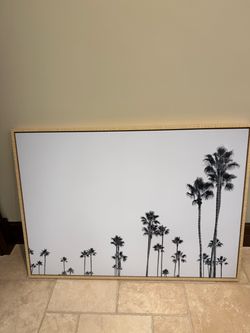 Large Coastal Palm Tree Framed Canvas Wall Art – 51” × 38”