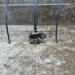 Lucky Elephant - Grey Leather Cord