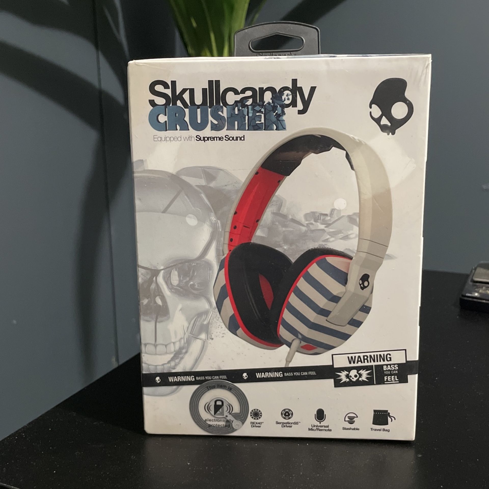 Skullcandy Crusher Headphones with Mic Stripes/Tan/Navy, One Size