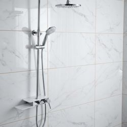 Clihome Shower panel Silver Dual Head Waterfall Shower Panel System with 2-way Diverter Valve 