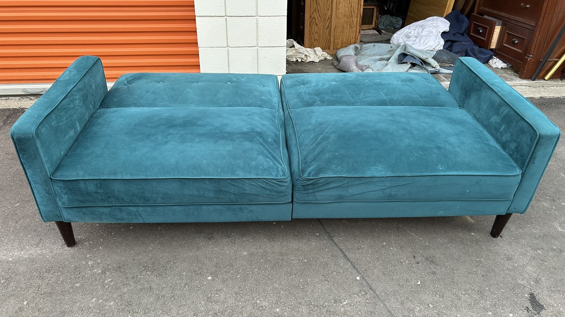 DHP Penelope Futon Sleeper Sofa bed with Gold Tipped Black Legs,Green Velvet(address in description) 👇delivery 🚚 available within 15 miles with extr