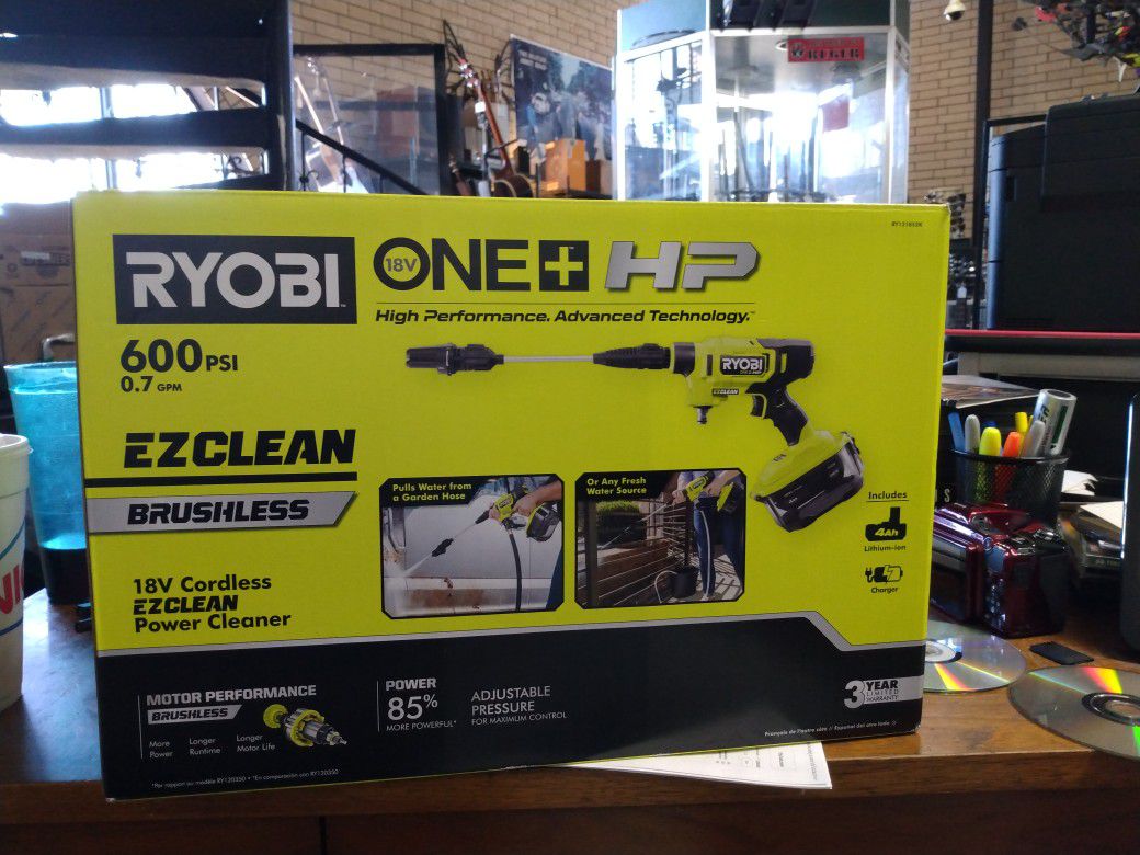 Ryobi One Hp 18v 600 Psi Brushless ezclean  Cordless Power cleaner Kit 