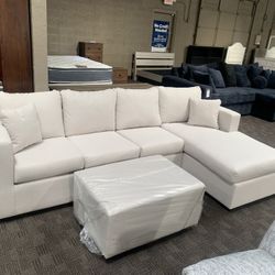 New White Cream Beige Sectional And Ottoman 