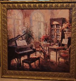 Large 46” x 46” Signed Framed Artwork – Ornate Gold Wood Frame