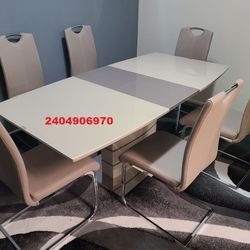Brand New In Stock No Credit Needed Payment Plan 7pc Extendable Modern Dining Table Set