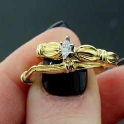 Womens 10k Yellow Gold & Diamond Engagement Ring & Wedding Band Set 4.1g #31173