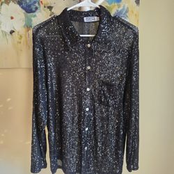 🖤 Porter Collective Black Sequin Button Down Blouse – SMALL | NWOT