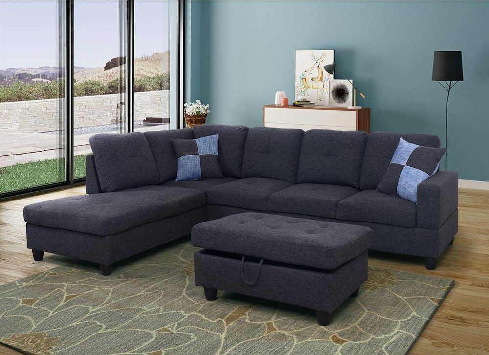 New Black Grey Sectional And Ottoman 