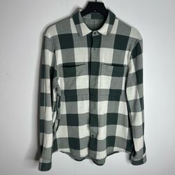 Lululemon Soft Knit Overshirt Mens Medium Check Plaid Dark Forest Bone LM3FELS