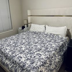 King Size White Velvet Bed Without Mattress 