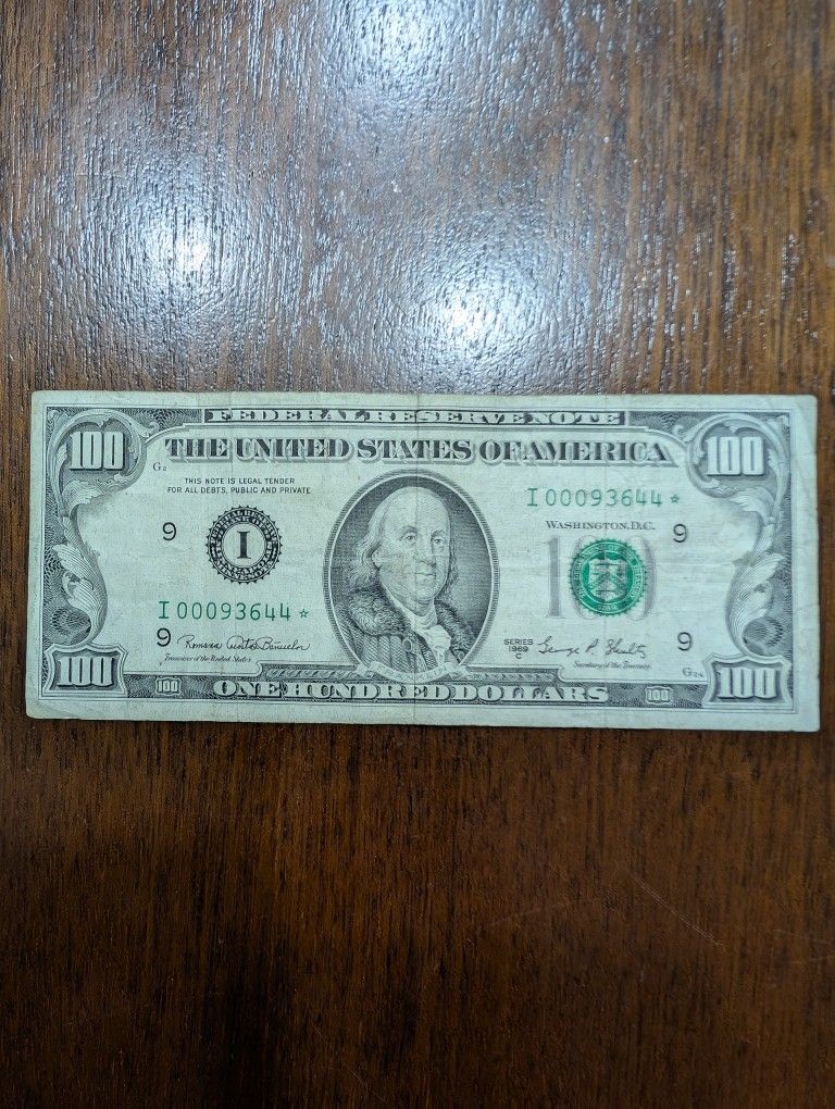 100 Dollar Bill Circulated Series 1969C Star Note