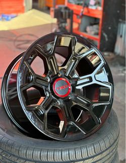 17x9 TOYOTA TRD REPLICA WHEELS 6x139.7 GLOSS BLK RIMS + 265-70-17 A/T TIRES TACOMA FJ CRUISER 4RUNNER