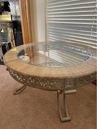 Marble and Glass Top Wrought Iron Round Coffee  Table
